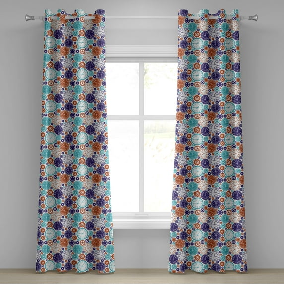 Ambesonne Vintage Grommet Curtain, Clock with Roman Digits, 50" x 72", Blue and Dark Orange