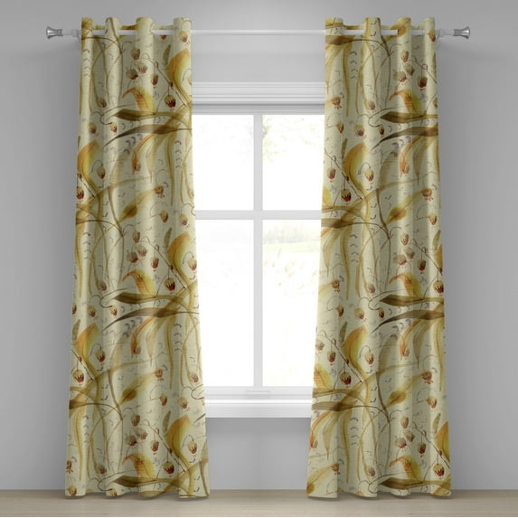 Ambesonne Vintage Grommet Curtain, Creamy Meadow Blossom Print, 50"x96", Cream Mustard and Caramel