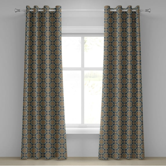 Ambesonne Vintage Grommet Curtain, Delicate Little Florets, 50" x 72", Dark Blue Orange
