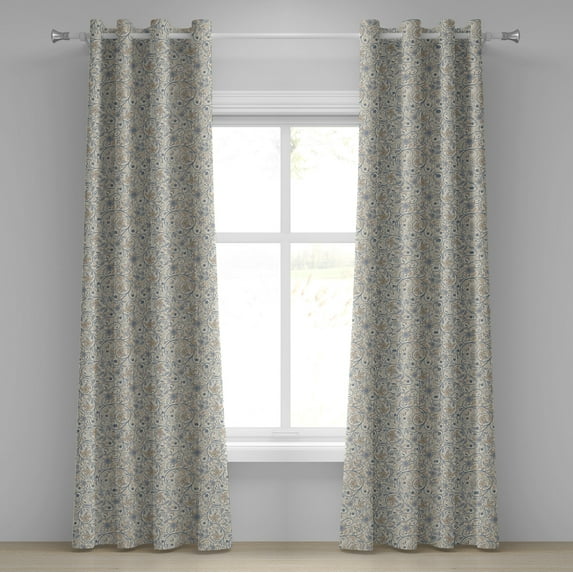 Ambesonne Vintage Grommet Curtain, Eastern Oriental Scroll, 50" x 72", Slate Blue Beige Tan