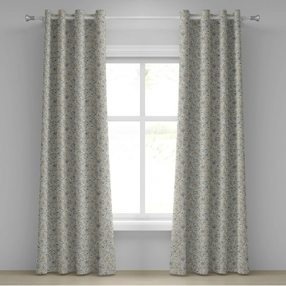 Ambesonne Vintage Grommet Curtain, Eastern Oriental Scroll, 50" x 84", Slate Blue Beige Tan
