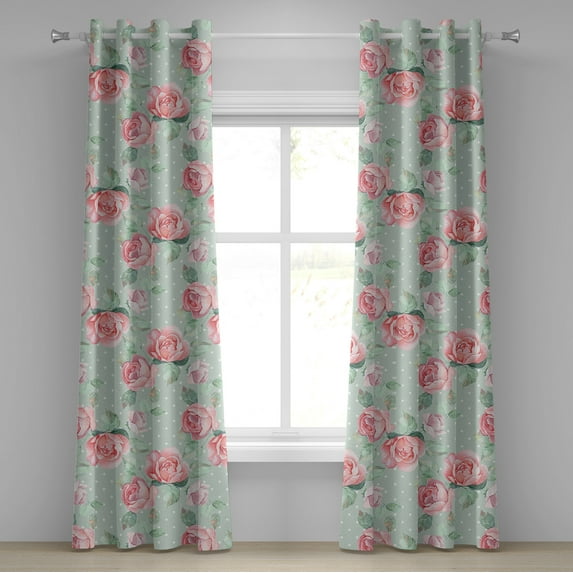 Ambesonne Vintage Grommet Curtain, English Garden Retro Art, 50"x72", Pale Almond Green and Pink