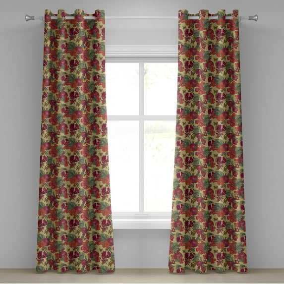 Ambesonne Vintage Grommet Curtain, Exotic Wild Tropic Birds, 50" x 120", Beige Red