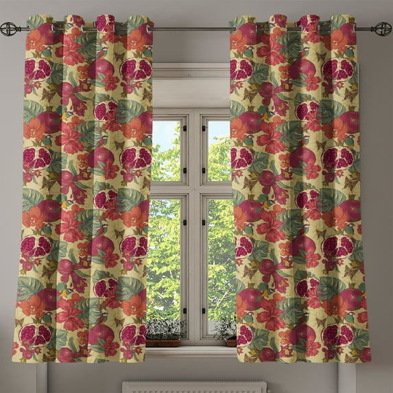 Ambesonne Vintage Grommet Curtain, Exotic Wild Tropic Birds, 50" x 54", Beige Red