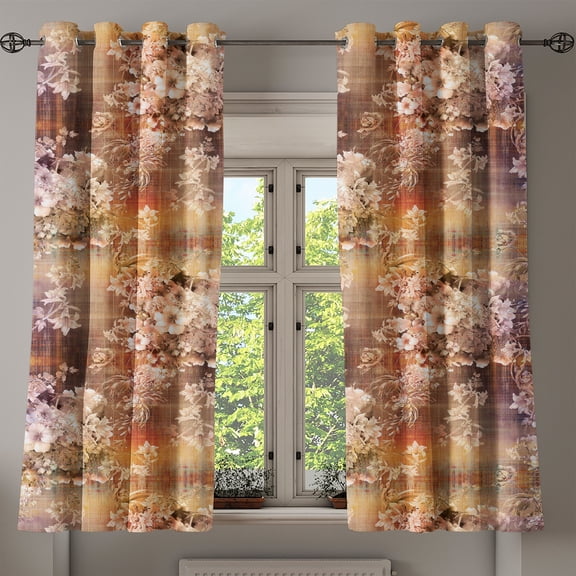 Ambesonne Vintage Grommet Curtain, Floral Bouquet Retro Spring, 50"x63", Cinnamon Caramel Mauve