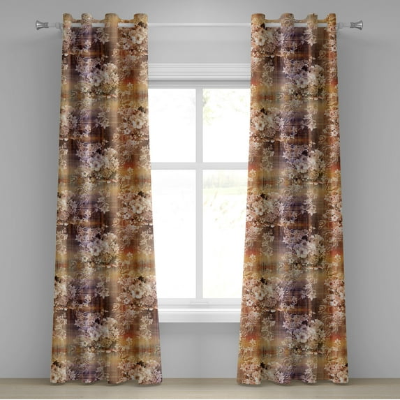 Ambesonne Vintage Grommet Curtain, Floral Bouquet Retro Spring, 50"x72", Cinnamon Caramel Mauve