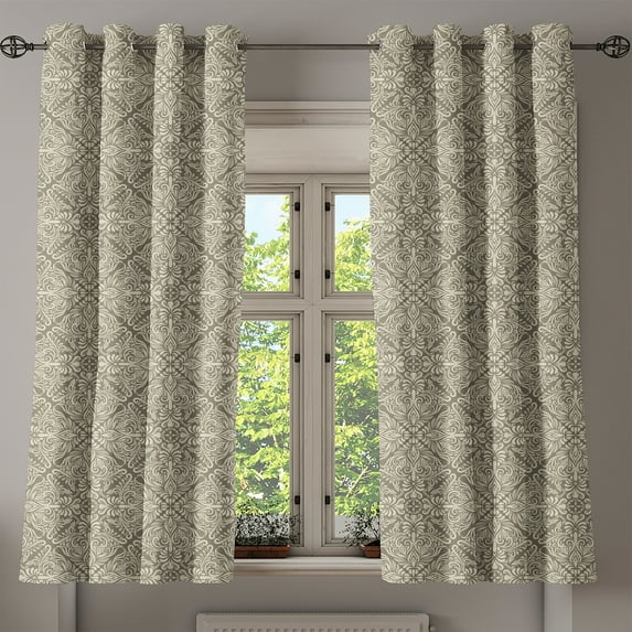 Ambesonne Vintage Grommet Curtain, Floral Byzantine Damask, 50" x 54", Taupe and Beige