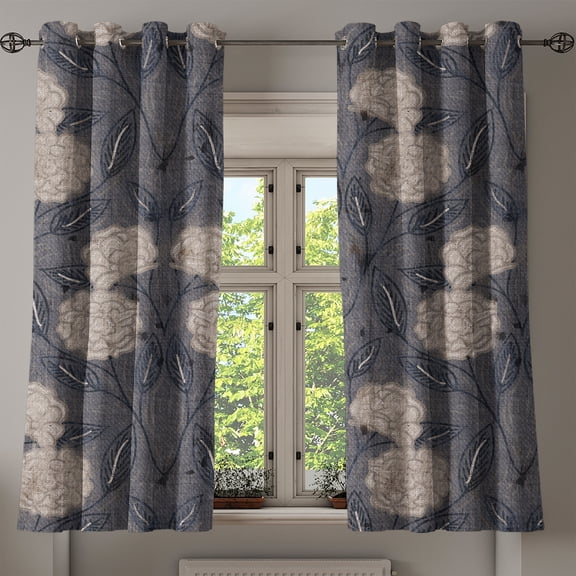 Ambesonne Vintage Grommet Curtain, Floral Classic Jacobean Art, 50"x60", Dark Taupe Grey Tan