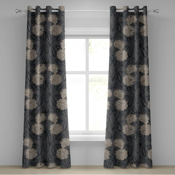Ambesonne Vintage Grommet Curtain, Floral Classic Jacobean Art, 50"x96", Dark Taupe Grey Tan