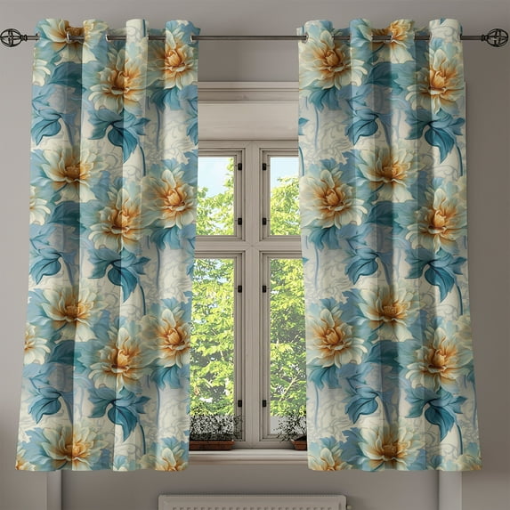 Ambesonne Vintage Grommet Curtain, Floral Composition Creamy, 50"x63", Dark Cadet Blue Eggshell