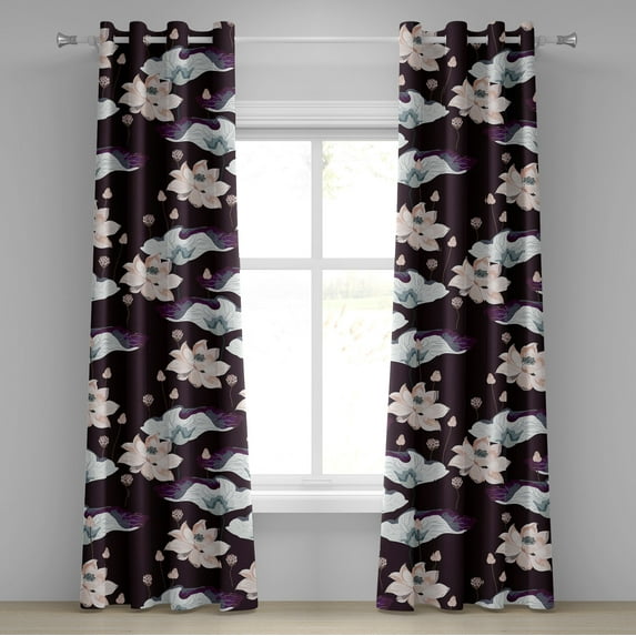 Ambesonne Vintage Grommet Curtain, Floral Wild Boho Flowers, 50"x96", Dark Maroon and Pale Salmon