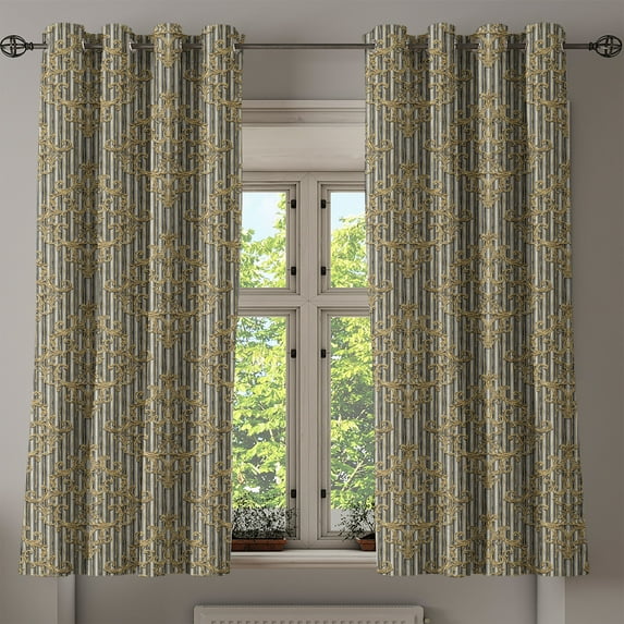 Ambesonne Vintage Grommet Curtain, Flourishing Floral Art Deco, 50"x63", Mustard and Dark Grey