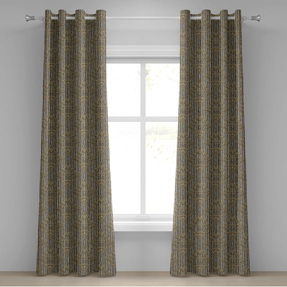 Ambesonne Vintage Grommet Curtain, Flourishing Floral Art Deco, 50"x72", Mustard and Dark Grey