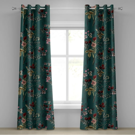 Ambesonne Vintage Grommet Curtain, Flowers Butterflies Minimal, 50"x108", Dark Fuchsia and Tan