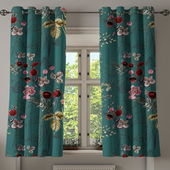 Ambesonne Vintage Grommet Curtain, Flowers Butterflies Minimal, 50"x63", Dark Fuchsia and Tan