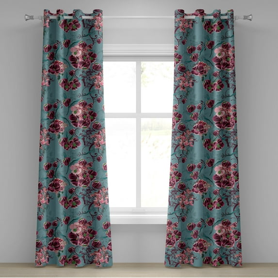 Ambesonne Vintage Grommet Curtain, Flowers Leaves Repetitive, 50"x120", Olive Green Dark Coral