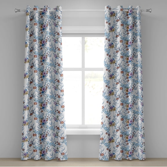 Ambesonne Vintage Grommet Curtain, Flowers Watercolor Plot, 50"x84", Pale Maroon and Sea Blue
