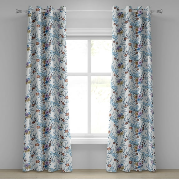 Ambesonne Vintage Grommet Curtain, Flowers Watercolor Plot, 50"x96", Pale Maroon and Sea Blue