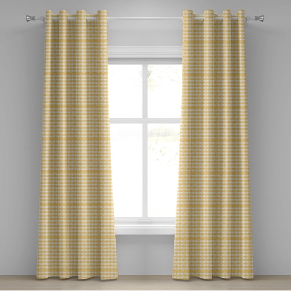Ambesonne Vintage Grommet Curtain, Gingham Pattern Heart Shape, 50" x 120", Mustard and White