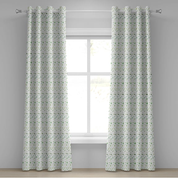 Ambesonne Vintage Grommet Curtain, Green Toned Polka Dots, 50" x 84", Green Fern Green