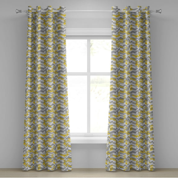 Ambesonne Vintage Grommet Curtain, Home Style Zig Zag, 50" x 72", Grey Yellow