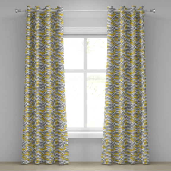 Ambesonne Vintage Grommet Curtain, Home Style Zig Zag, 50" x 96", Grey Yellow
