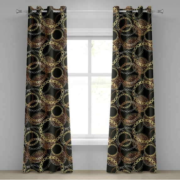 Ambesonne Vintage Grommet Curtain, Leopard Print Motif Retro, 50"x72", Pale Brown Mustard and Black