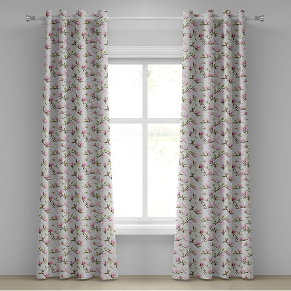 Ambesonne Vintage Grommet Curtain, Magnolia Flower Pattern, 50" x 96", Pale Pink Pale Grey
