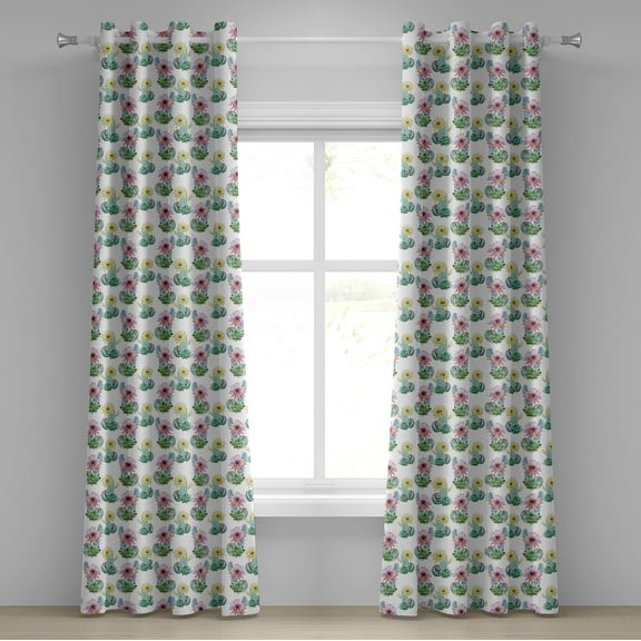 Ambesonne Vintage Grommet Curtain, Mexican Plant Cactus, 50" x 96", Pink Green and Blue