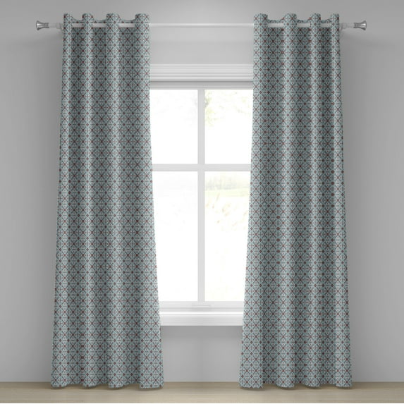 Ambesonne Vintage Grommet Curtain, Moroccan Floral Mosaic Art, 50" x 96", Pale Blue Red Green