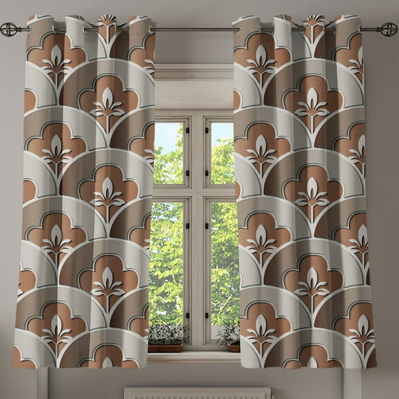 Ambesonne Vintage Grommet Curtain, Mosaic Retro Floral Print, 50"x60", Caramel Taupe and Dark Tan