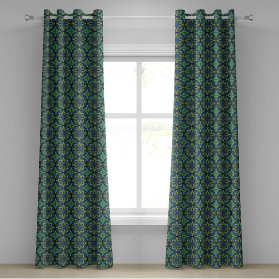 Ambesonne Vintage Grommet Curtain, Mosaic Tiles Pattern, 50" x 120", Cobalt Blue Apple Green