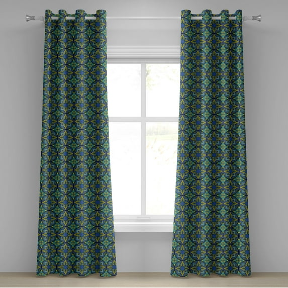 Ambesonne Vintage Grommet Curtain, Mosaic Tiles Pattern, 50" x 84", Cobalt Blue Apple Green