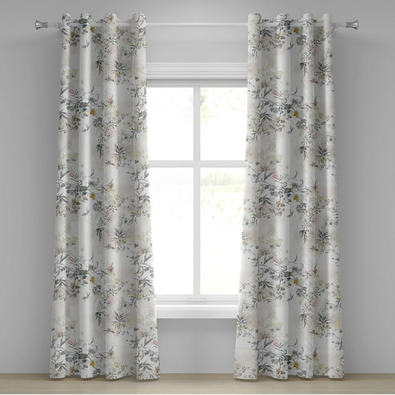 Ambesonne Vintage Grommet Curtain, Nature Bloom Branches Leafy, 50"x96", Taupe Grey Blush and Cream