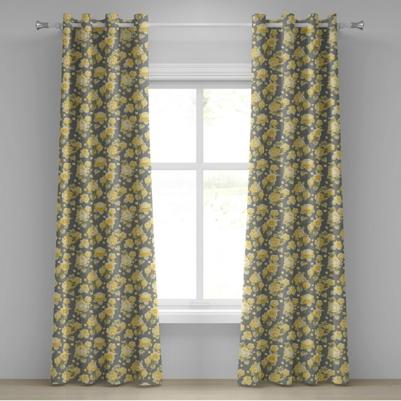 Ambesonne Vintage Grommet Curtain, Old Hydrangea Flowers, 50" x 96", Yellow Grey Green