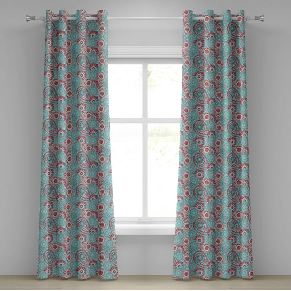 Ambesonne Vintage Grommet Curtain, Oriental Spring Flowers, 50" x 72", Pink Pale Blue