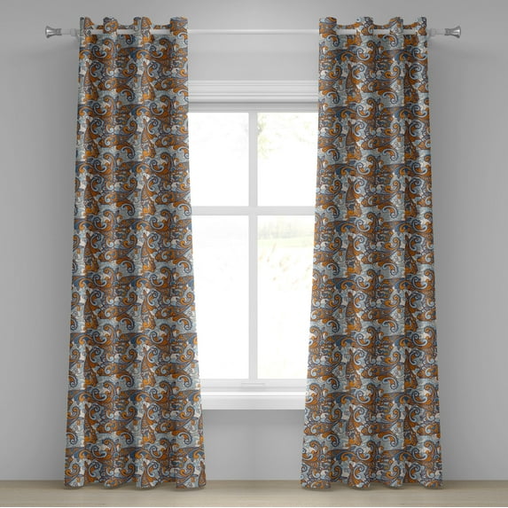 Ambesonne Vintage Grommet Curtain, Paisley Inspired, 50" x 84", Orange Pale Blue Cream