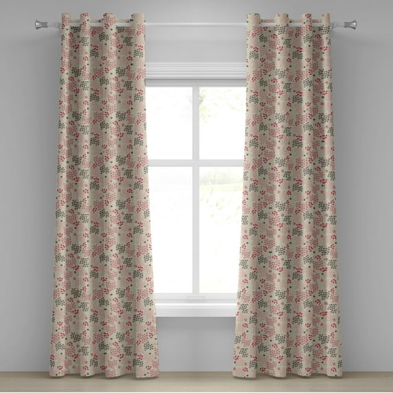 Ambesonne Vintage Grommet Curtain, Pastel Flowers Leaves, 50" x 84", Pink Beige Purple
