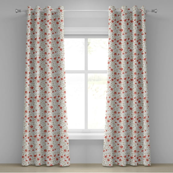 Ambesonne Vintage Grommet Curtain, Peony Flowers Blooms, 50" x 72", Dark Coral White