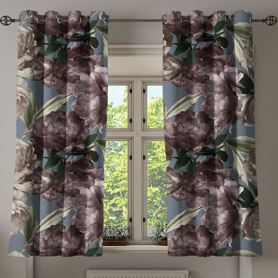 Ambesonne Vintage Grommet Curtain, Peony Flowers Retro Pattern, 50"x60", Warm Taupe and Blue Grey