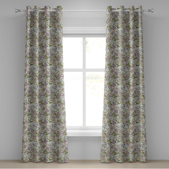 Ambesonne Vintage Grommet Curtain, Persian Pickles Ornate, 50" x 84", Pale Brown Mauve and Green
