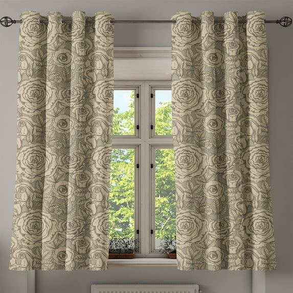 Ambesonne Vintage Grommet Curtain, Retro Artwork Roses Leaves, 50"x63", Eggshell Sage Green Taupe