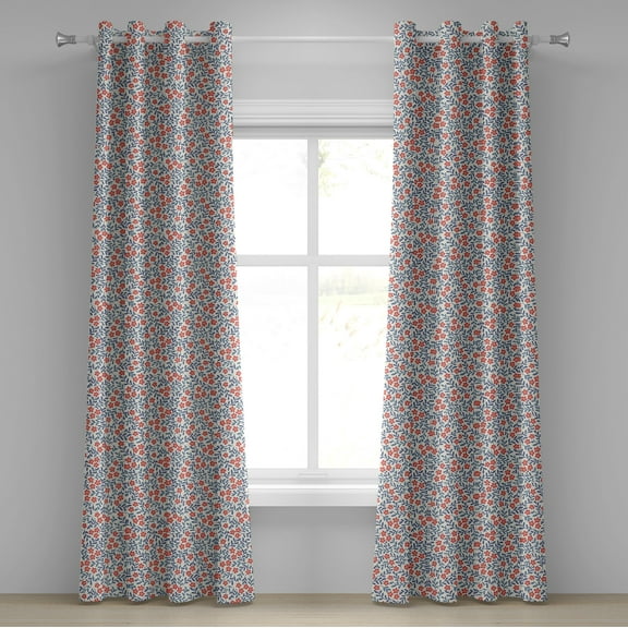 Ambesonne Vintage Grommet Curtain, Retro Bohemian Floral, 50" x 72", Red Blue White