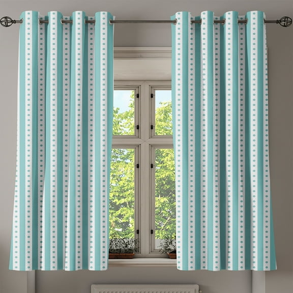 Ambesonne Vintage Grommet Curtain, Retro Dots and Stripes, 50" x 54", Mint Green and White