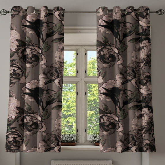 Ambesonne Vintage Grommet Curtain, Retro Grunge Earthy Peony, 50"x63", Umber Dark Brown