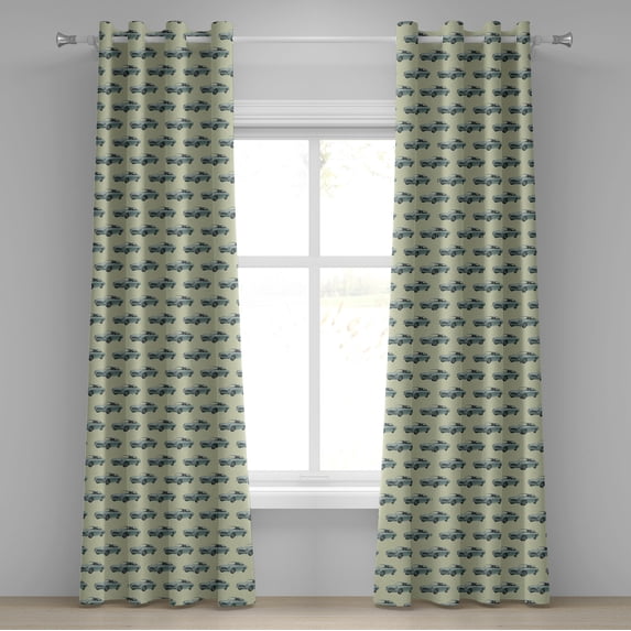 Ambesonne Vintage Grommet Curtain, Retro Sports Car Design, 50" x 72", Pale Green and Slate Blue