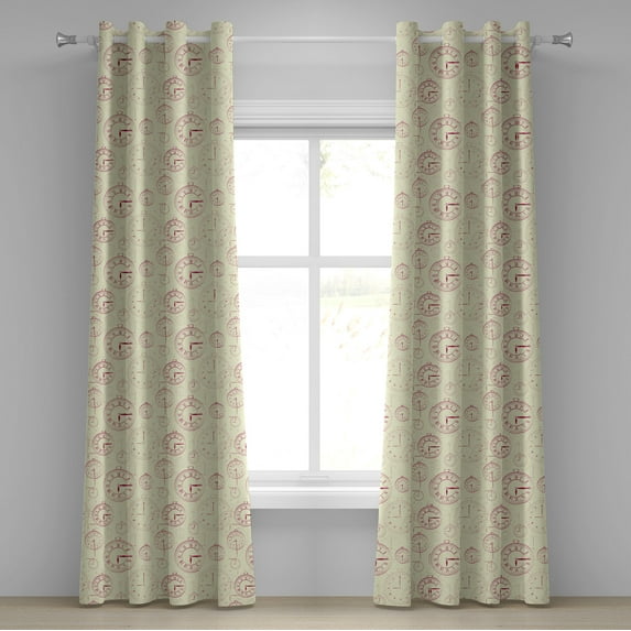 Ambesonne Vintage Grommet Curtain, Roman Digits on a Clock, 50" x 96", Pale Yellow Magenta