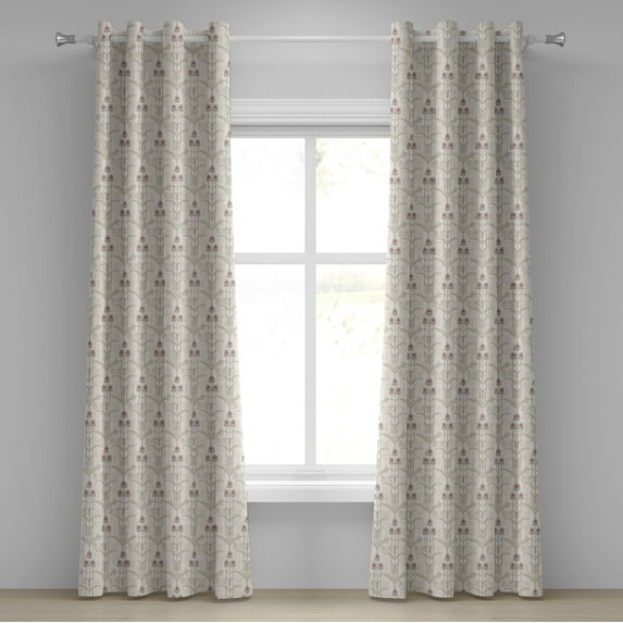 Ambesonne Vintage Grommet Curtain, Romantic Flower Motifs, 50" x 96", Sage Green Pink