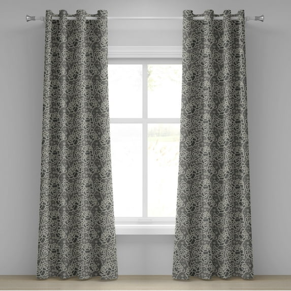 Ambesonne Vintage Grommet Curtain, Romantic Rose Motifs, 50" x 108", Dark Taupe Cream