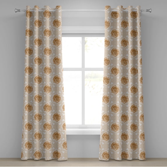 Ambesonne Vintage Grommet Curtain, Royal Baroque Roses, 50" x 72", Pale Brown White